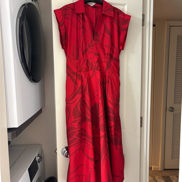 Banana Republic Red Band Waist Poplin Midi Dress - Picture 3 of 6